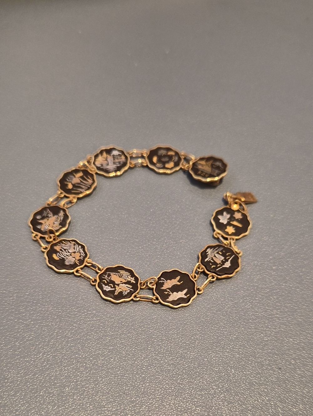 Gold-Tone Black Enamel Charm Bracelet - Women Jewelry